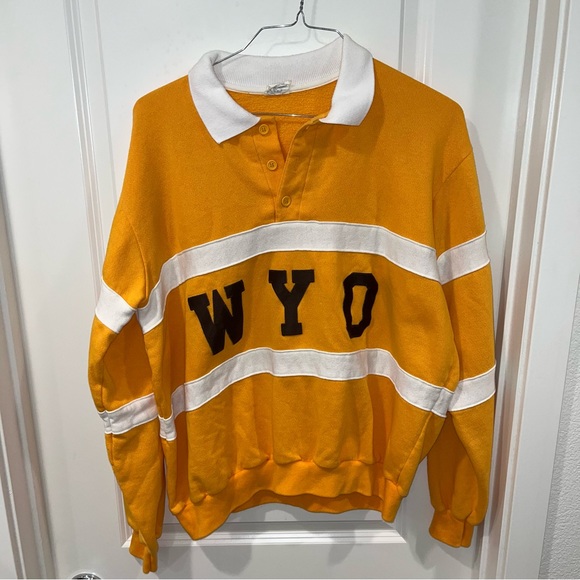 Vintage Chalk Line WYO Sweatshirt yellow/white mens Sz XL polo neck made in USA - Picture 8 of 8
